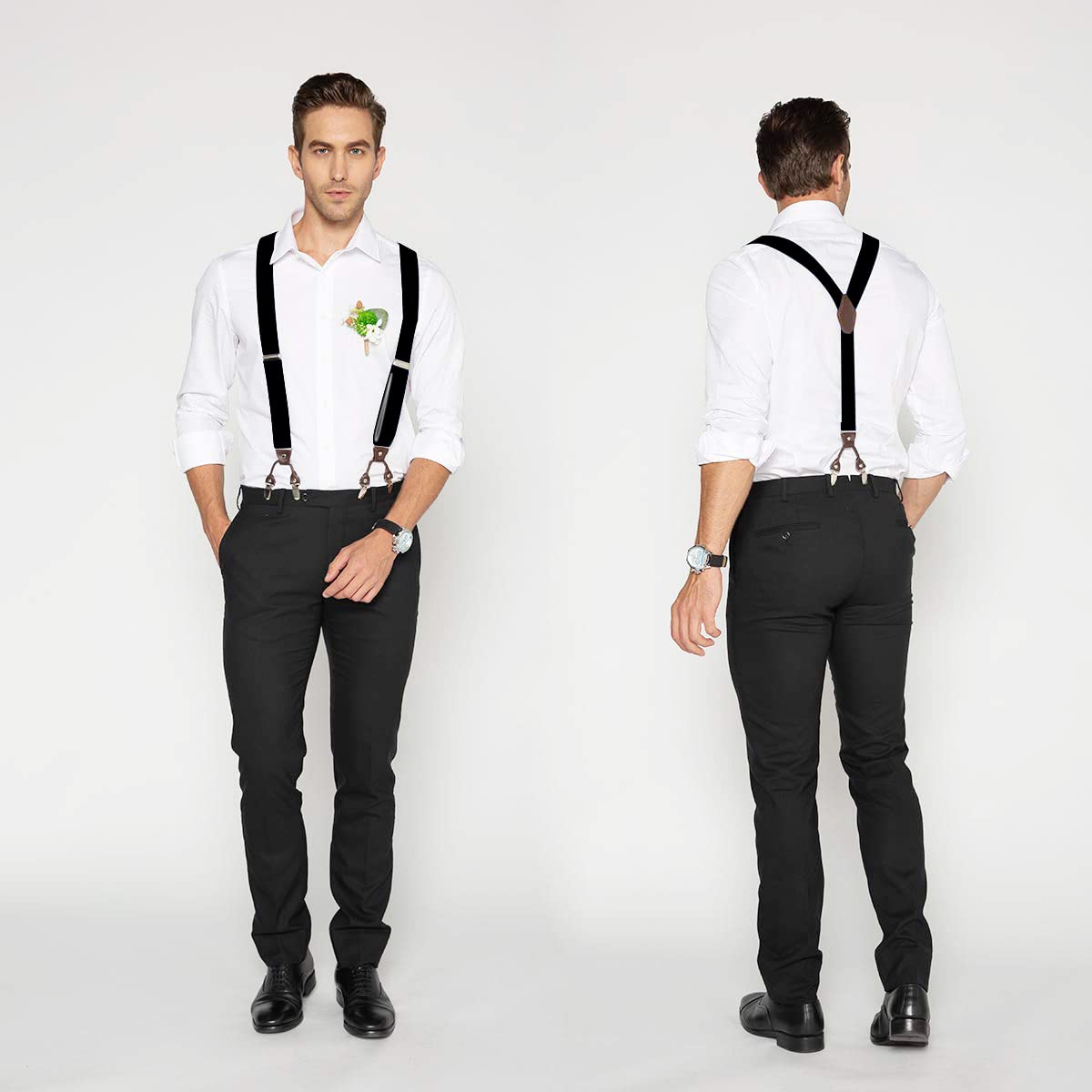 GUSTAVE Suspenders for Men Adjustable Elastic Y-Back Suspenders Fashion Heavy Duty Metal Clips Suspender for Shirt - Black