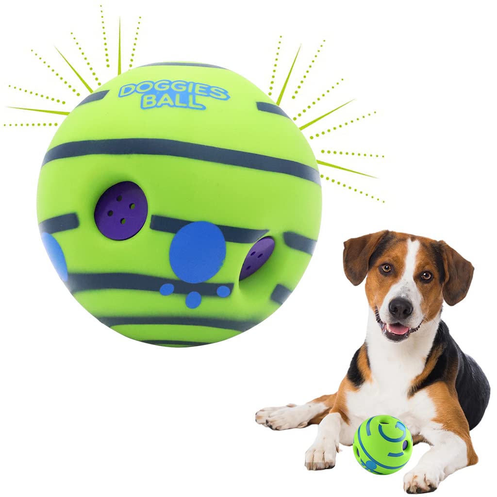 Qpets® Dog Toy Balls, 5.5 Inch Dog Chasing Chew Ball Interactive Pet Toy Ball Fun Bouncing Giggle Ball, PVC Dog Molar Chew Ball Funny Pet Ball Chewing Toy Ball Toy for Medium Large Dogs