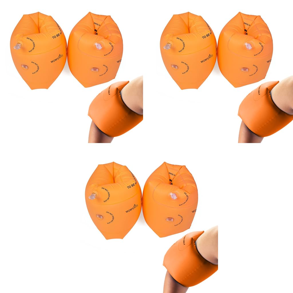 Proberos Inflatable PVC Float Arm Sleeves for Swimming with Dual Air Bag Design | 1 Pair Orange 3PCS