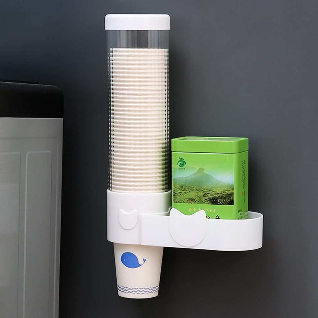 Supvox Wall Mounted Cup Dispenser for Home and Office with Iron Clip Mechanism and Storage Shelf