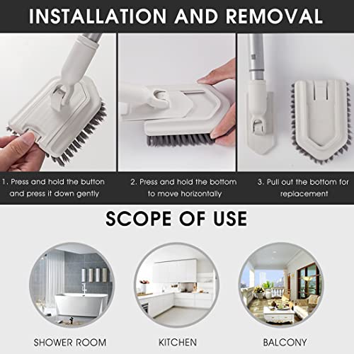 HASTHIP® Bathroom Cleaning Brush with 39" Long Extendable Handle & 1 Soft Brush and 1 Scrub Brush, Adjustable Shower Cleaning Brush for Shower, Bathtub, Bathroom, Wall, Floor, Kitchen, Toilet