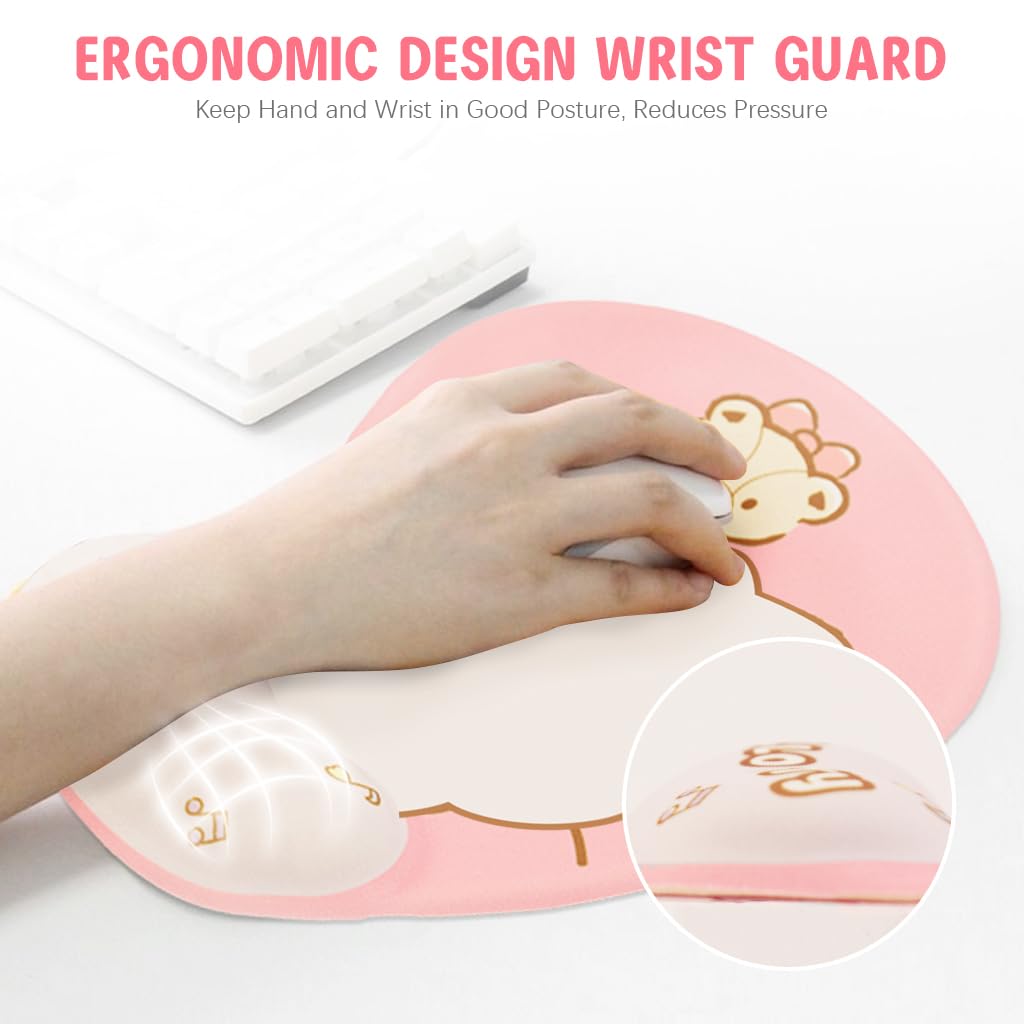 Fancyku Mouse Pad with Wrist Rest for Office and Gaming featuring Non Slip Silicone Base | Cute Cartoon Kitty Design with Smooth Lycra Cover