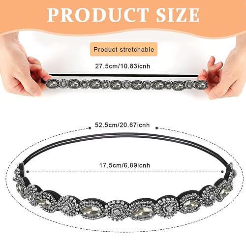 PALAY® 2pcs Beaded Headband for Women, Crystal Rhinestone Elastic Hair Bands Fashion Handmade Headband for Girls Ladies Gift