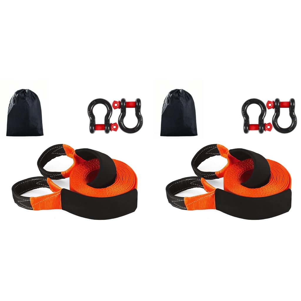 STHIRA Towing Rope for Cars and SUVs with 2 Steel Shackles 16.4ft Length | Reflective Polyester Strap 17,000lb Capacity