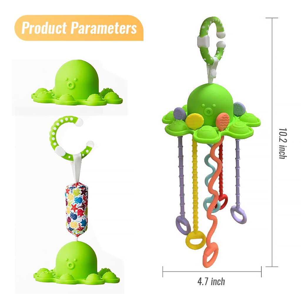 PATPAT Sensory Toys for Kids with Pulling Bars and Sound Device | Food Grade Silicone Hanging Toy for Babies 6–12 Months