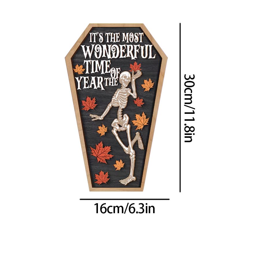 HASTHIP Halloween Desk Decor for Party and Home featuring Wooden Skeleton Coffin Panel 6.3x11.8cm