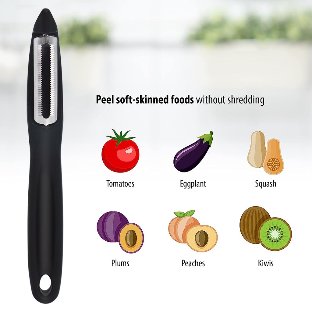 ZIBUYU Peeler for Kitchen with Ergonomic Handle and Stainless Steel Blade | Universal Fruit and Vegetable Tool, Black