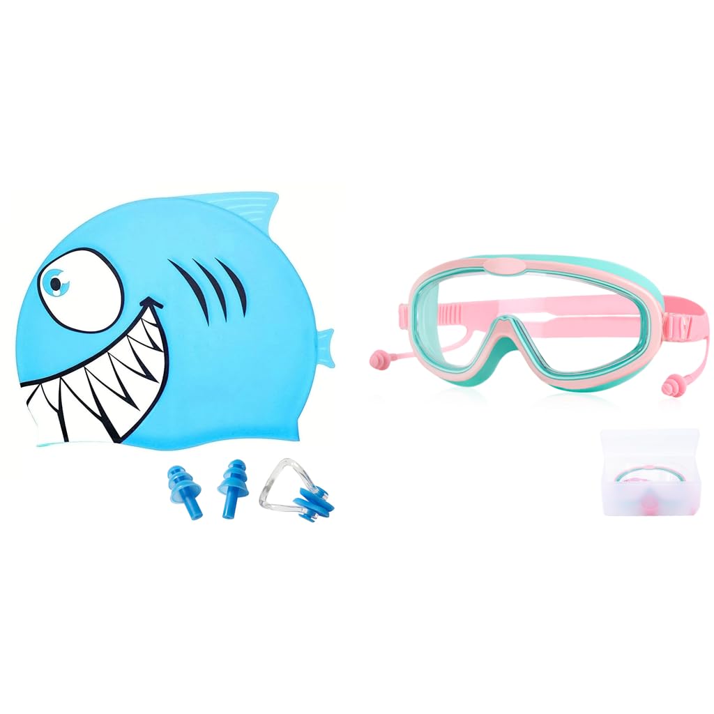 Proberos Kids Swimming Combo with 17.5 cm Cap & Anti-Fog Goggles | Waterproof Silicone Set