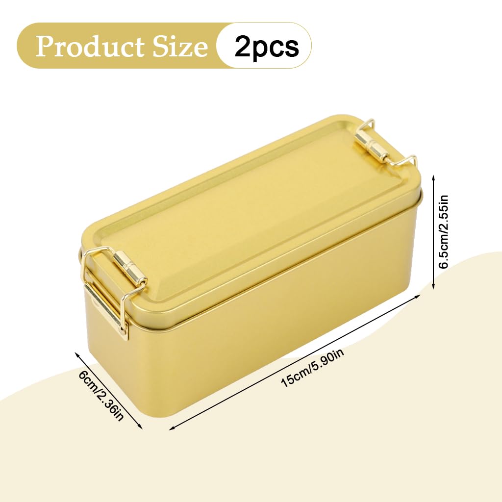 HASTHIP Mini Vintage Storage Box for Gifts with Dual Clasp Closure 150x60x65mm Gold | 2pcs