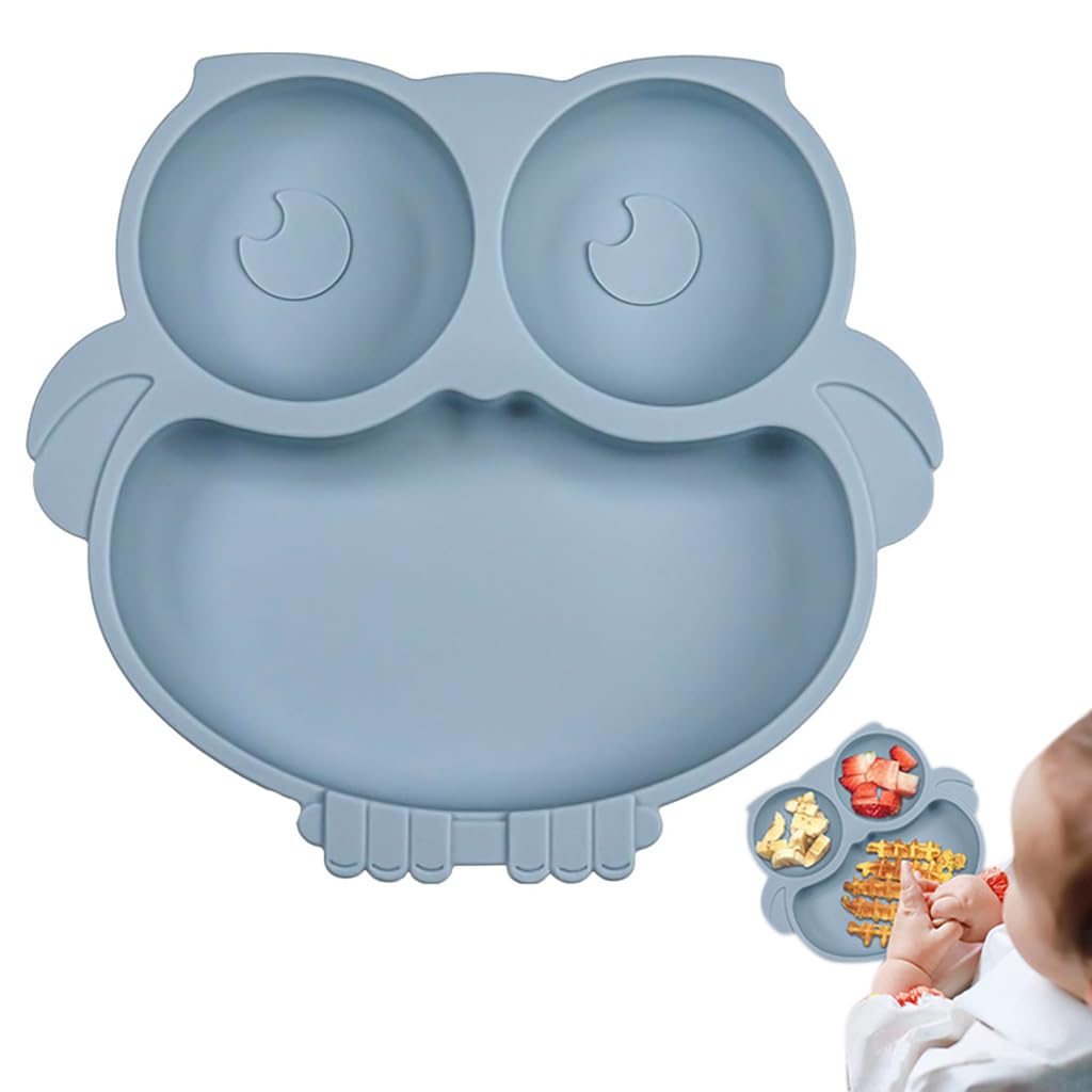 SNOWIE SOFT Baby Suction Plates for Baby Feeding with 4 Strong Suction Cups, Silicone Toddler Plates with Deep Divided for Kids to Feed Themselves, Dish Washer & Micro-Wave Oven Safe