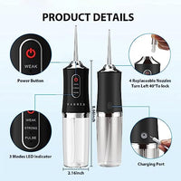 HANNEA® Professional Cordless Dental Flosser, Portable Oral Irrigator for Teeth, 3 Modes Rechargeable & IPX7 Waterproof Teeth Cleaner with 220ml Detachable Water Tank for Home Travel, Black