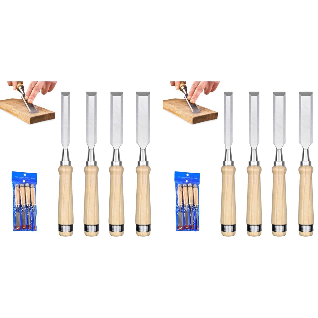 Serplex Bevel Edge Craft Chisel Set 4 PCS for Woodworking with Wooden Handles and Chrome Vanadium Steel Blades