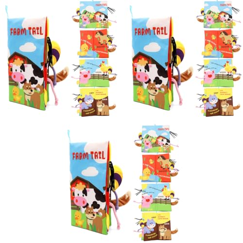 SNOWIE SOFT® Farm Cloth Books for Babies 0 to 3 Years Soft Toys Sensory 6-12 Months with 3D Touch Feel High Contrast Dimensional Tail Early Educational Waterproof Baby 3PCS