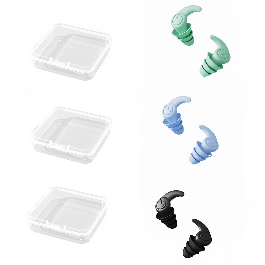 ZIBUYU Noise Cancelling Ear Plugs for Sleeping and Travel with Soft Silicone Fit | 3 Pairs 32dB Reusable Set