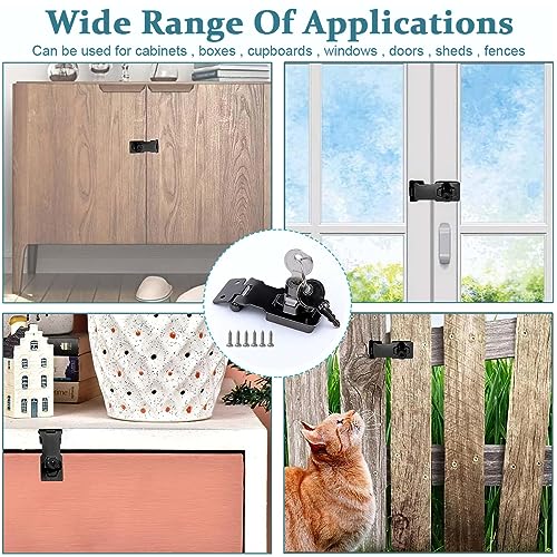 HASTHIP® 4 Set Door Lock with Key Locking Hasp Stainless Steel Knob Key Latch for Drawer Lock Cupboard Locks for Wardrobes Hasp Lock Catch Latch Safety Locks for Home, Office, Doors - Black