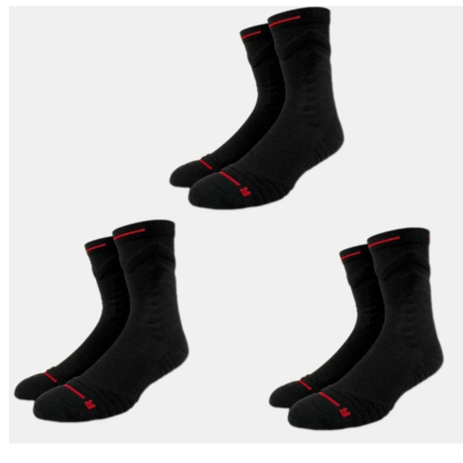 Proberos® Running Socks for Men, 3 Pairs Pack Cushioned Athletic Sports Socks, Thickened Heel & Toe, Breathable Mesh, White, Anti-Slip, Left/Right Specific, Fitness - Black