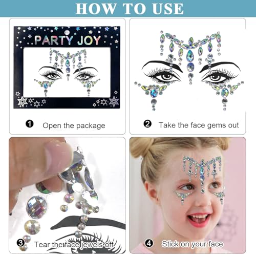 MAYCREATE® Rhinestone Face Decoration Jewelry Sticker Peacock Princess Makeup Sticker for Makeup Artist Body Art Rhinestone Face Sticker Acrylic Gem Stones Stickers for Makeup, Festival, Perform