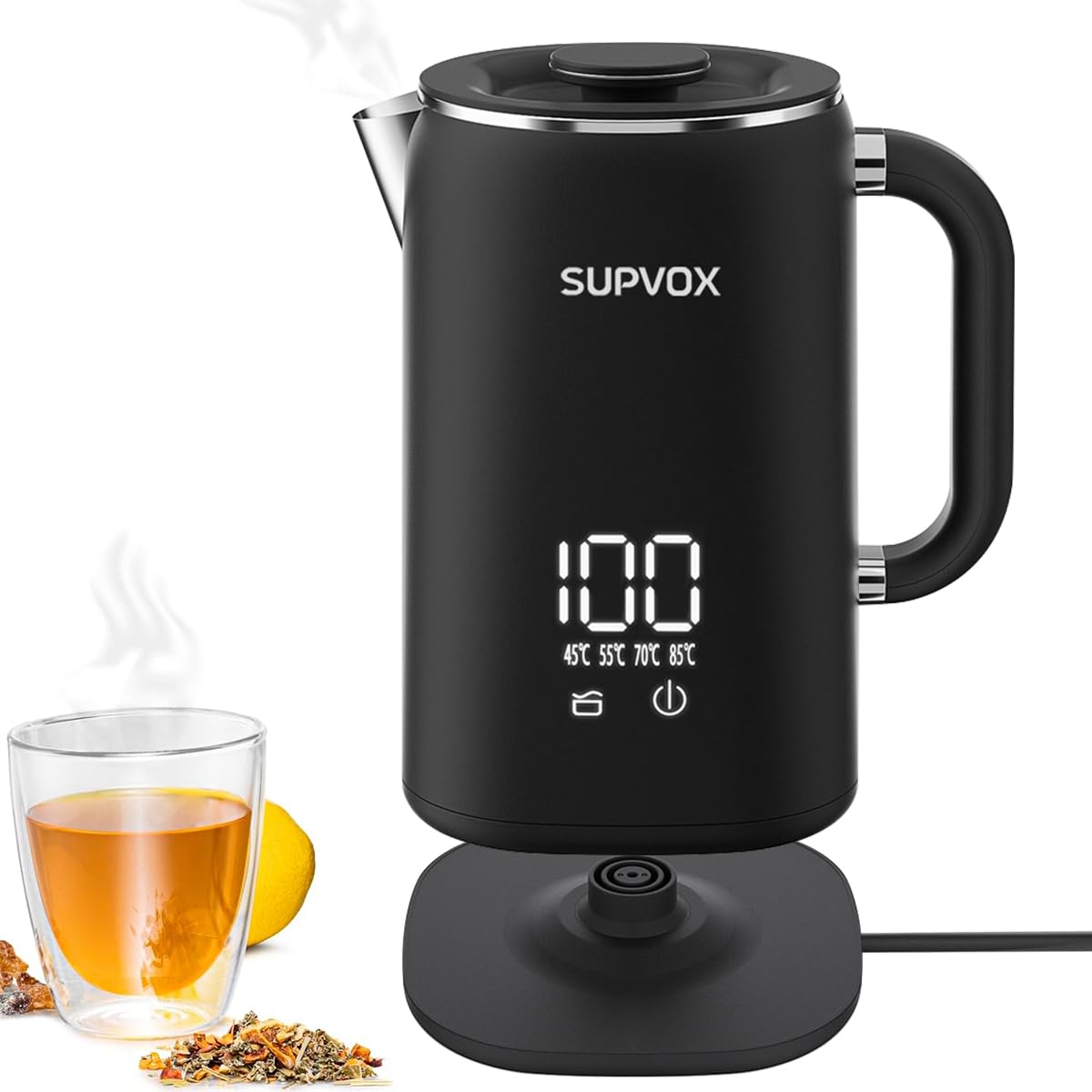 Supvox® Electric Kettle for Hot Water Kettle with Temperature Control 1.7 Liter Hot Water Boiler for Home 1500W Electric Tea Maker Machine with 5 Adjustable Temperature LCD Display and Touch Button