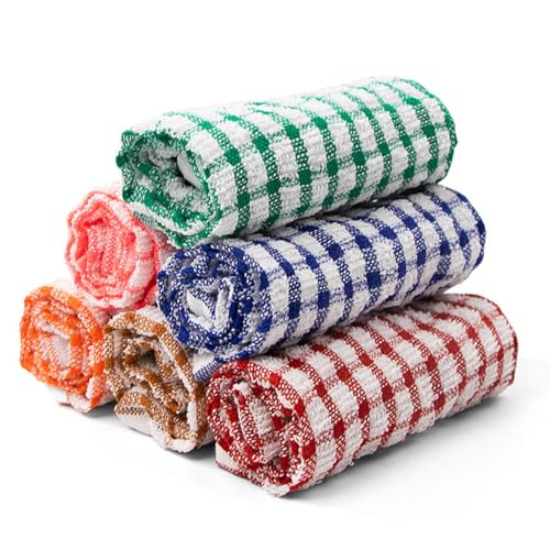 HASTHIP® 6Pcs Multi-Color Checkered Kitchen Towels 28x40cm Durable Dish Towels Multifunctional Dish Cloth Rags, Durable & Reusable