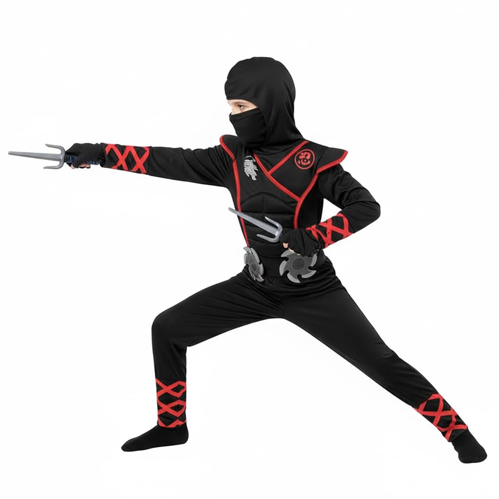 PATPAT Kids Cosplay Costume Set for Halloween with Props and Black Jumpsuit 130cm