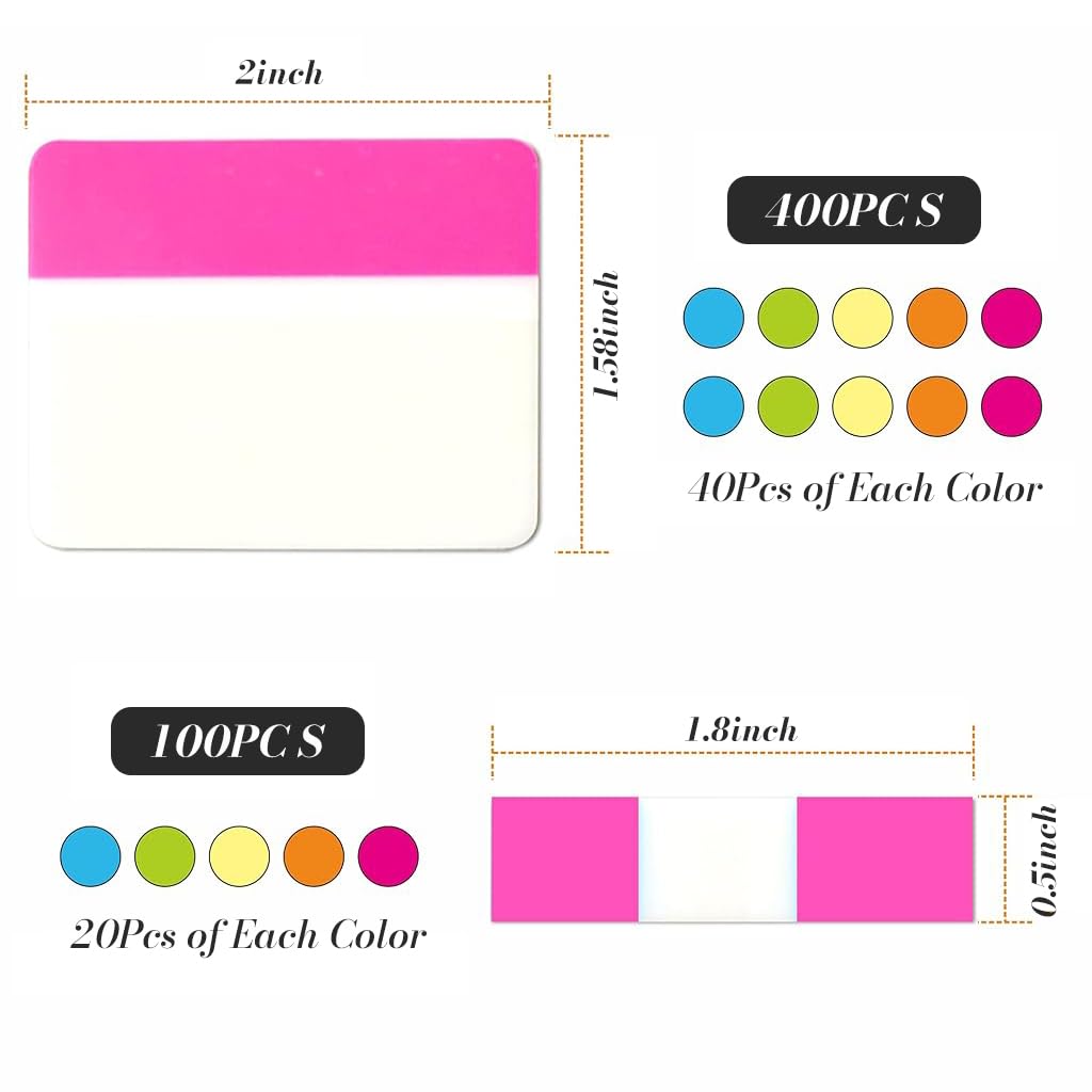 OFIFO Sticky Notes Set for Study and Office with 20 Packs and 5 Color Tabs | Transparent and Writable