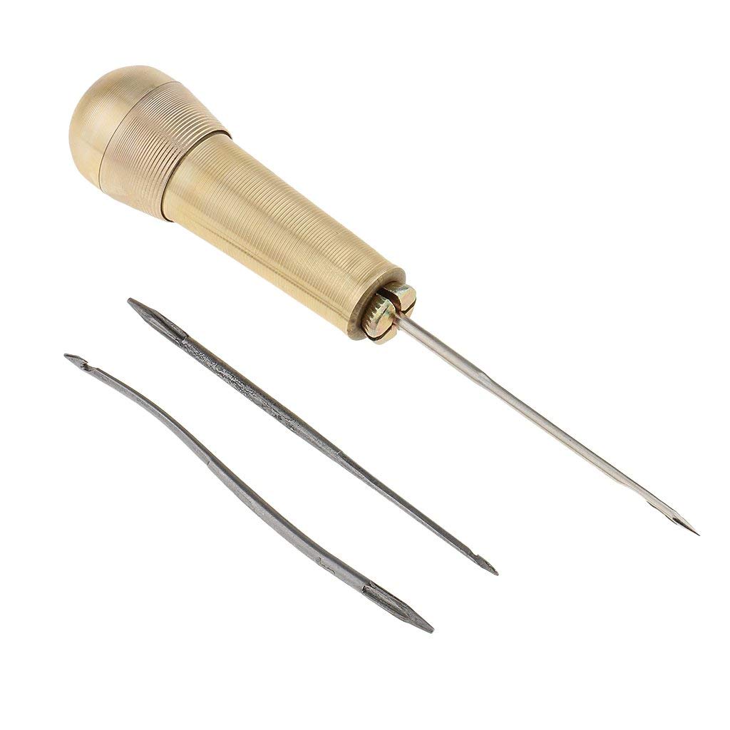 ELEPHANTBOAT® Copper Handle Stitcher with 3 Needles Sewing Awl Hand Stitcher Shoe Repair Tool for Canvas Leather