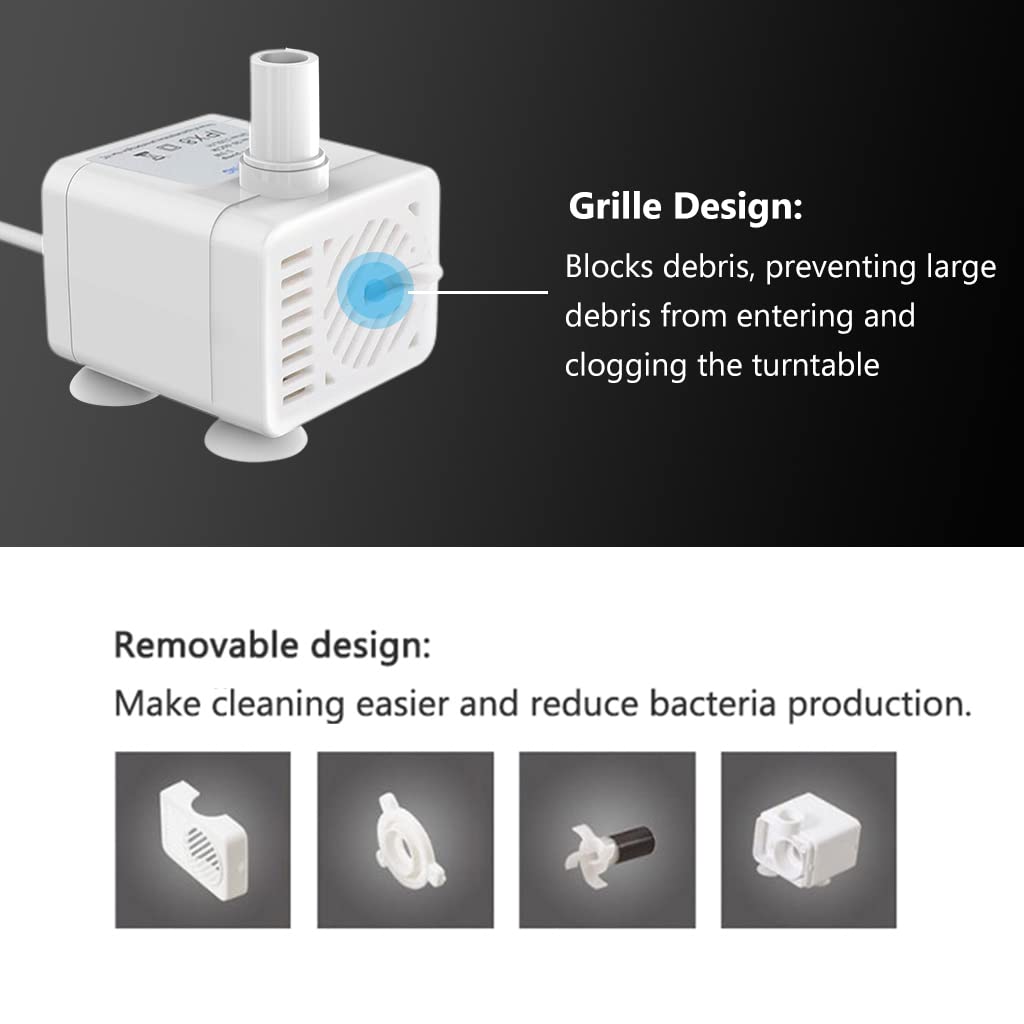 Qpets Pet Water Fountain Pump with 130L/h Flow and Quiet 40dB Motor | USB 5V Plug and Play