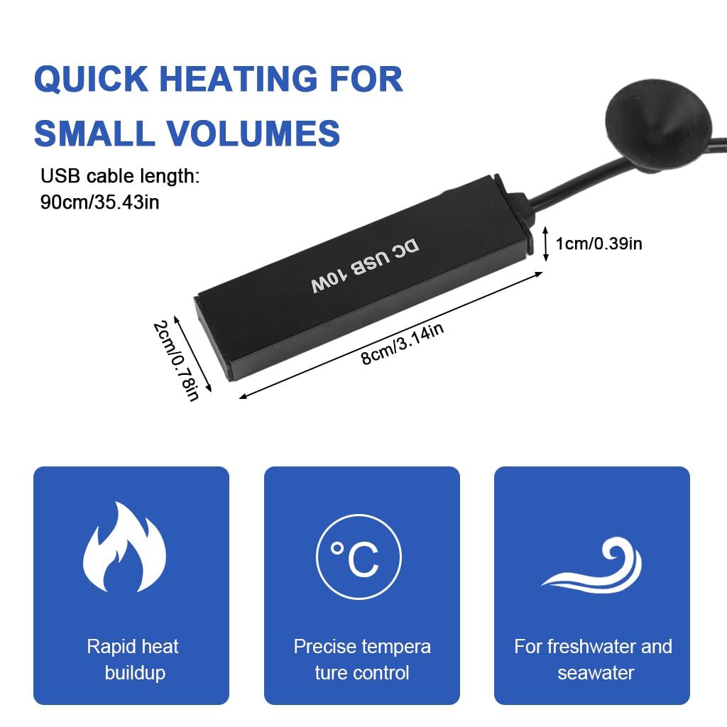 Qpets Aquarium Heater for 1–3 Gallon Tanks with Auto Temperature Control | 10W USB Submersible Design