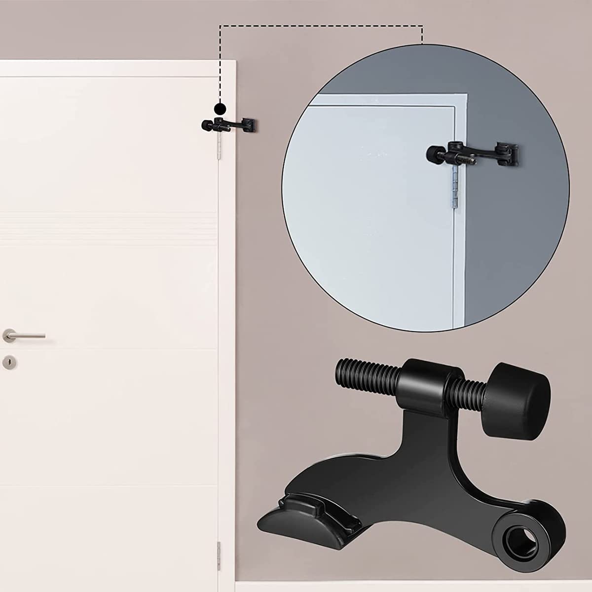 HASTHIP Door Stopper for Home with Adjustable Hinge Pin 2pcs 2-1/2x1-3/4 Black | Rubber Bumper