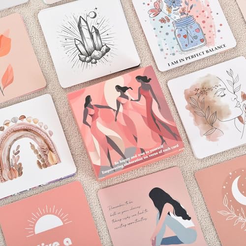 HASTHIP Positive Affirmations Cards for Women - 50 Mindfulness Cards with Affirmations and Inspirational Quotes - Motivational Cards, Meditation Cards, Gift for Women