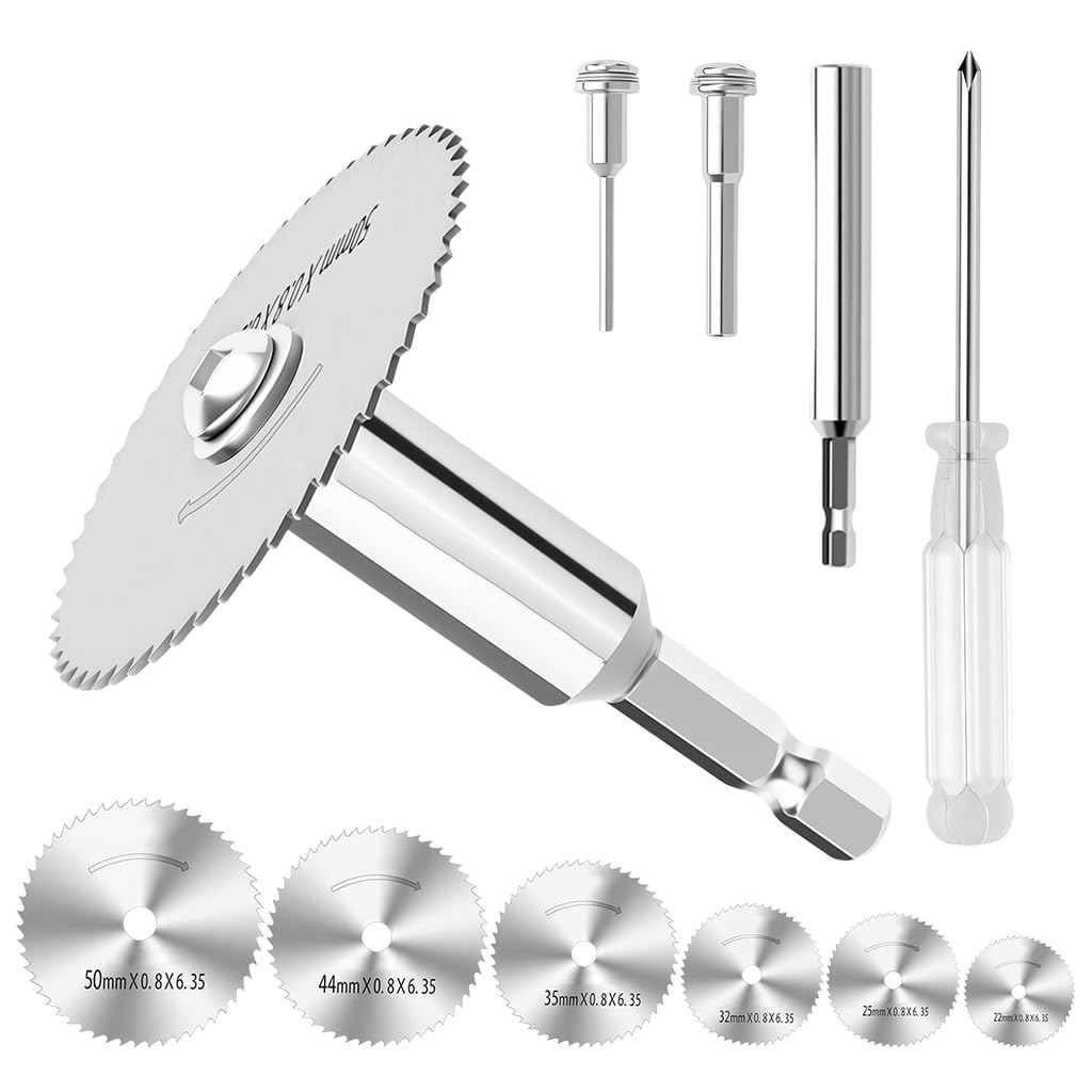 Serplex Rotary Drill Saw Blade Kit for Wood and Metal Cutting with 6 Mini Blades & Hex Shank