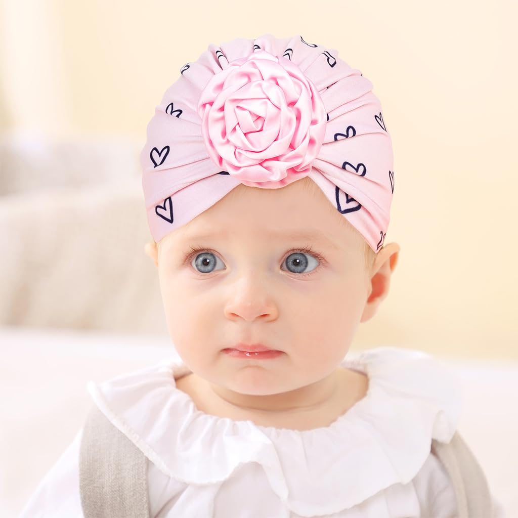 SNOWIE SOFT® 3Pcs Baby Hats for Girls Winter Cap for Kids Winter Hat Set Winter Cap for Baby Girls, Baby Cap Warm Beanie Toddler Stretchy Hat for 0 to 12 Months Newborn Shower Gift, Birthday Gift