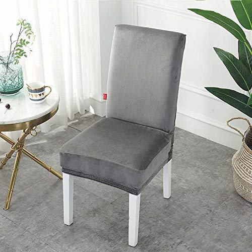 HASTHIP® Washable Chair Cover - Dining Chair Cover Set of 6 Removable Stretch Velvet Short Dining Covers Protector Seat Slipcover - Grey
