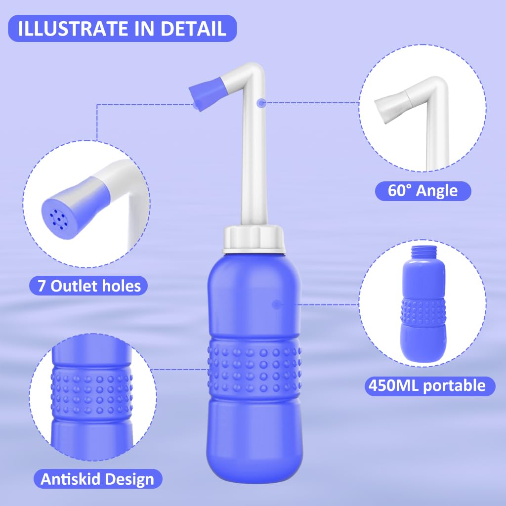 HANNEA Portable Bidet Spray for Toilet with 450ml Soft EVA Bottle featuring Angled Nozzle | Travel and Postpartum Hygiene