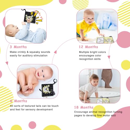 SNOWIE SOFT® Cartoon Baby Cloth Book with Open Clasp,5-Page,Double Sided Storytelling Fabric Book with Built in Squeaky Toy Interactive 3D Cartoon Baby Learning Travel Busy