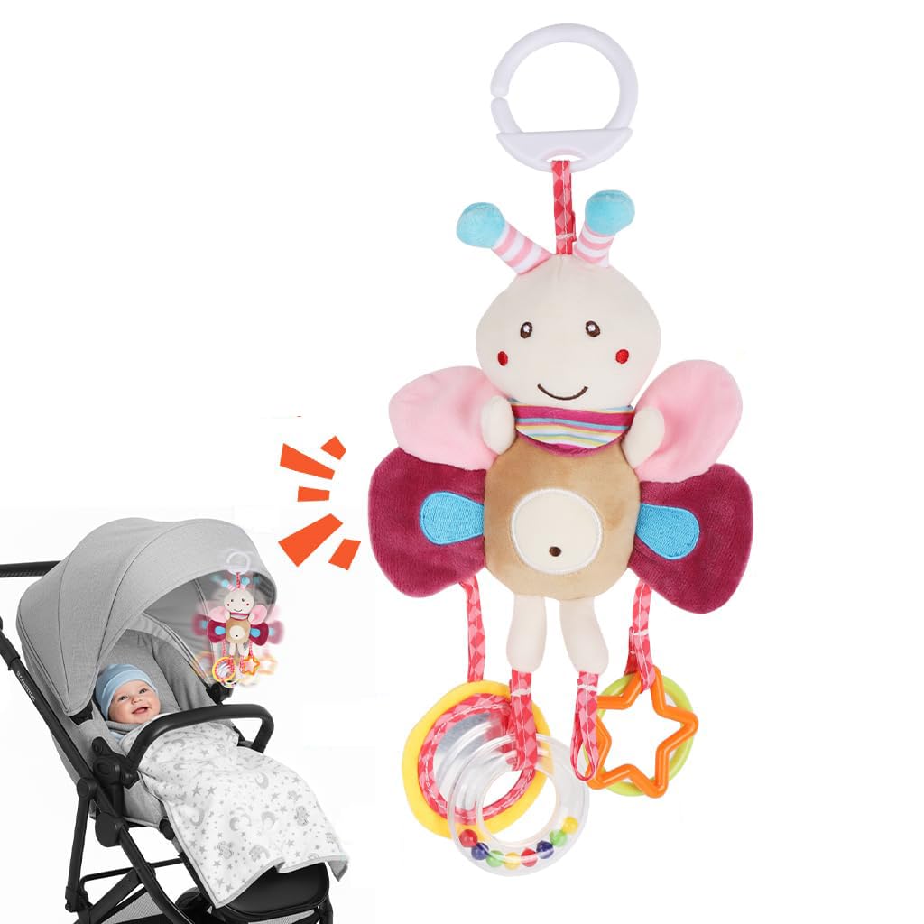 SNOWIE SOFT Baby Hanging Plush Crib Toy with Mirror and Rattles for Infant Sensory Play
