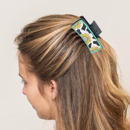 PALAY® Women Hair Claw Clip Big 4" Hair Claw for Women Girls Leather Print Sunflower Claw Hair Clip Chunk Claw Hair Clip Women Hair Accessories