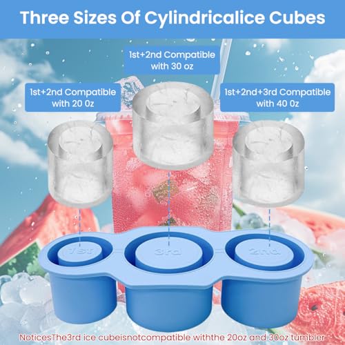 Supvox® for Stanley Tumbler Silicone Ice Mold Multi Sized Hollow Cylinder Cube with Lid Food Grade BPA Free Tray 2 PCS