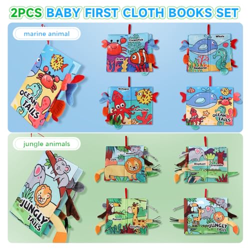 SNOWIE SOFT® 6PCS Cloth Books for Babies 0 to 3 Years Sensory 6-12 Months with 3D Touch Feel High Contrast Dimensional Built in Rustling Sound Early Educational Waterproof Toy
