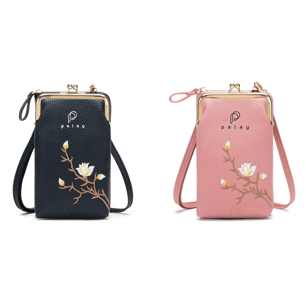 PALAY Women Crossbody Phone Bag for Daily Outings with Removable Strap and PU Leather Pink Purse
