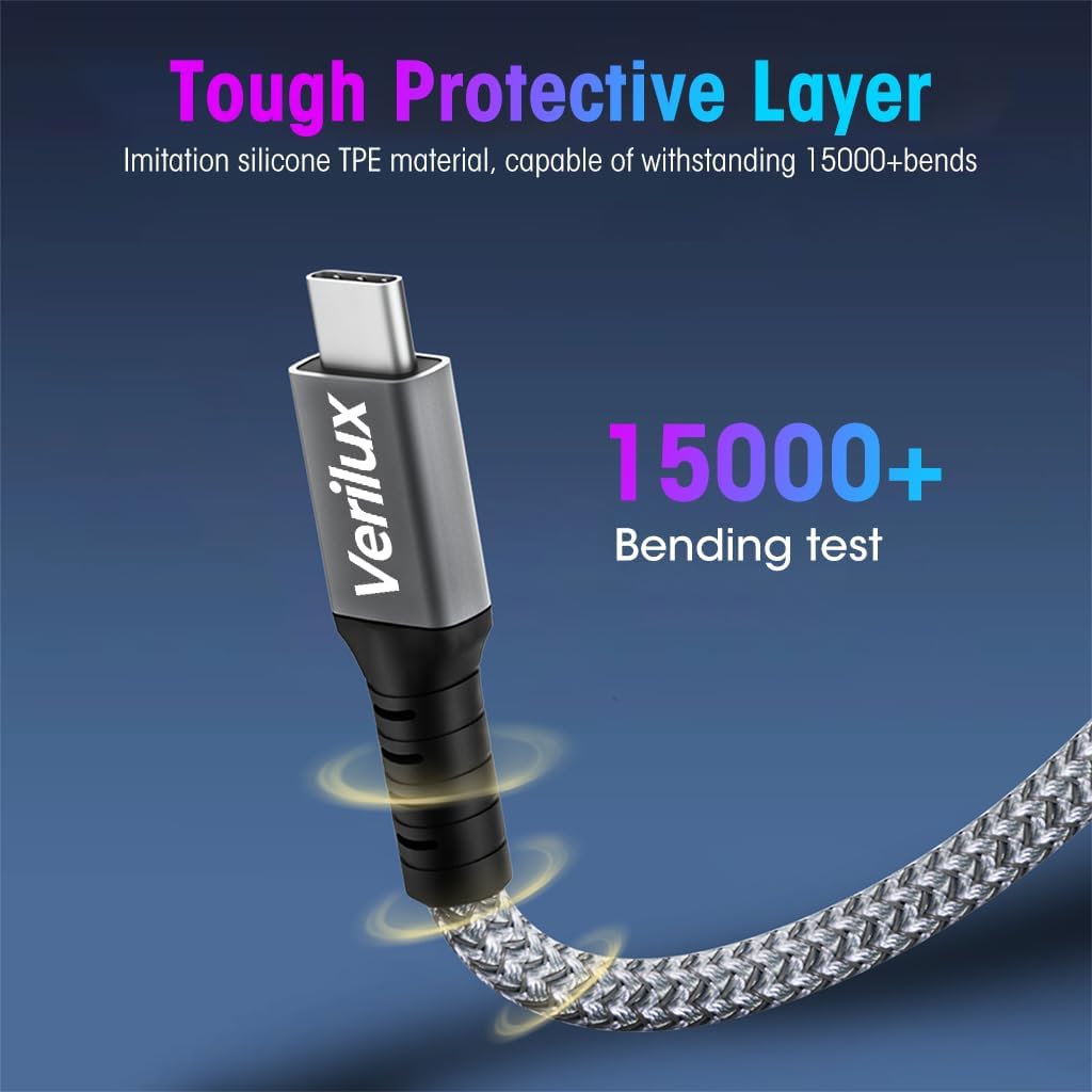 Verilux USB C Cable for Laptops and Phones with 240W PD Fast Charging | 4.9Ft USB4 Data Transfer
