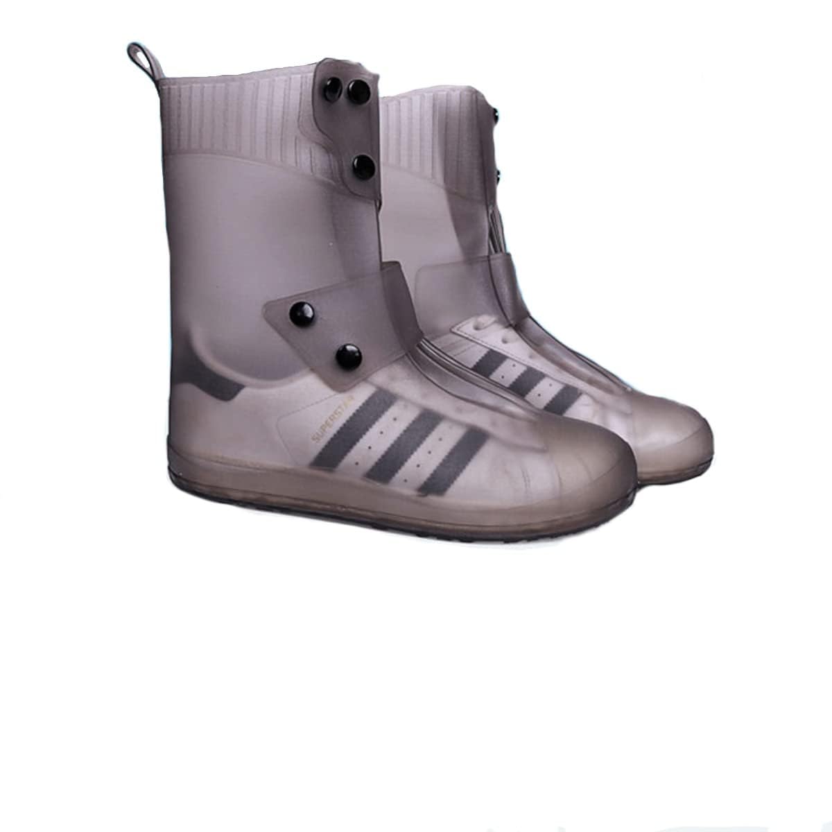 ZIBUYU® PALAY Silicone Shoe Rain Cover Waterproof Outdoor High Top Shoe Cover, Puncture Proof Sole Wear-resistant Anti-slip Shoe Rain Cover, Double Row Button Closure (UK Size 9-10, One Pair)