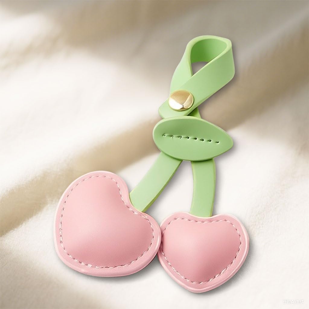 SANNIDHI Keychain for Handbags featuring Snap Button Closure with Pink PU Cherry Charm 7x11 cm | Cute Gift for Women and Girls