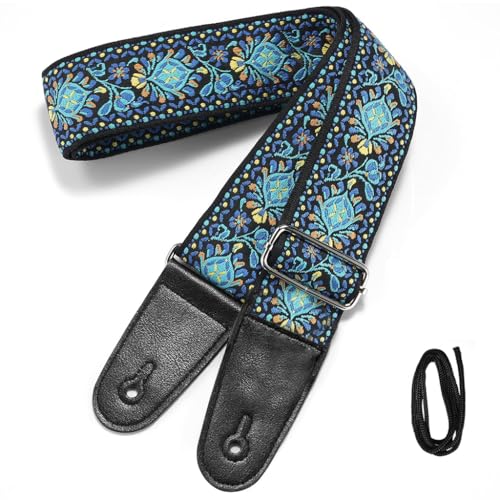 HASTHIP® Guitar Strap Double-sided Vintage Embroidered Guitar Strap 34-41 inches Adjustable Guitar Strap for Acoustic Guitar, Electric Guitar, Bass, Gift for Guitar Players