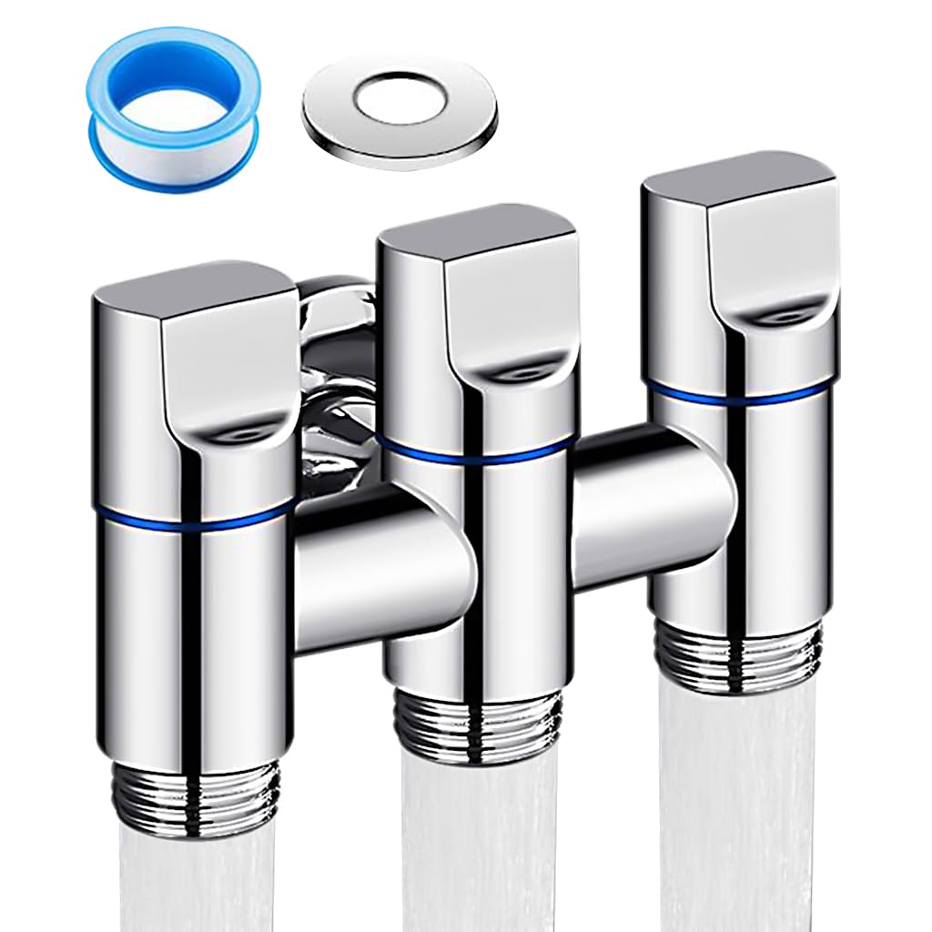 HASTHIP® Stainless Steel 3 in 1 Faucet Tap, 3-Way Angle Valve with Independent Controls, Universal 1/2