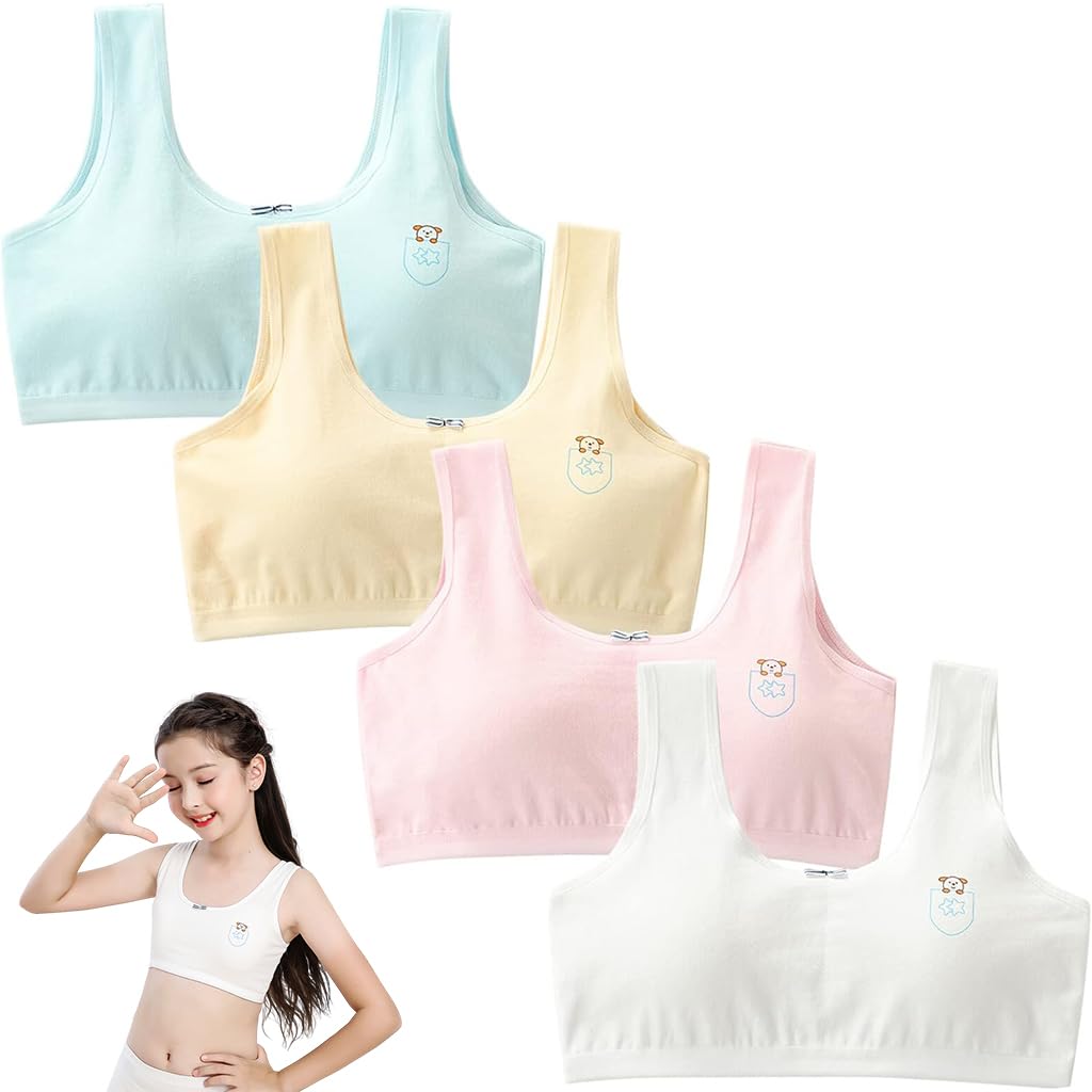 PALAY® 4Pack Training Bras for Teen Girls 8-14 Seamless Cotton Bralettes Sports Vest Girls Sports Bra, L