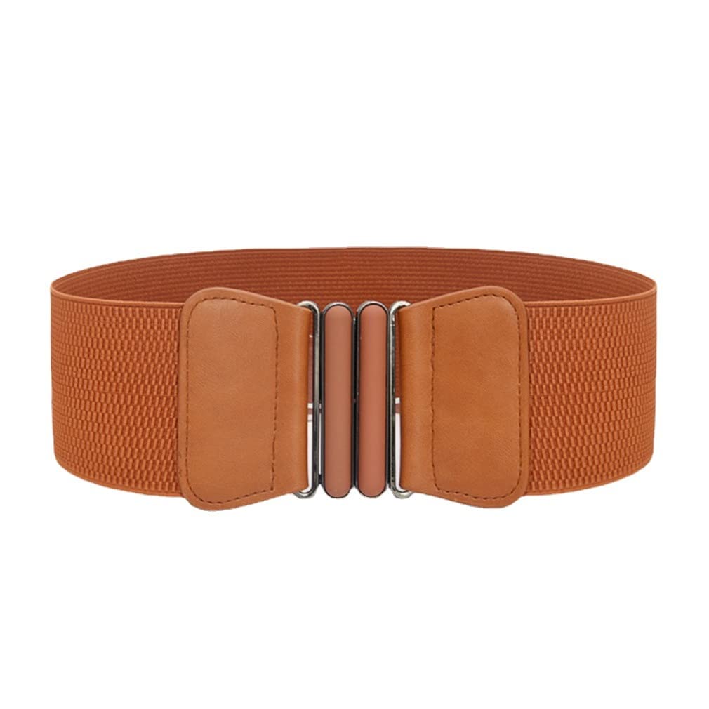 Zibuyu Wide Elastic Belt for Women featuring Metal Interlocking Buckle 23.6–31.4 in | Brown