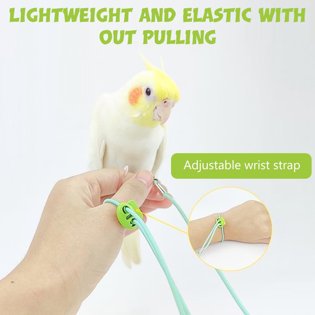 Qpets® Parrot Leg Ring, 6.6ft Parrot Ring for Leg, Elastic Parrot Toy Bird Aviator Leash for Parrot, Budgerigars, Cockatiels, Parrot Bird Leash with Feet Loop & Adjustable Buckle Wrist Attachable