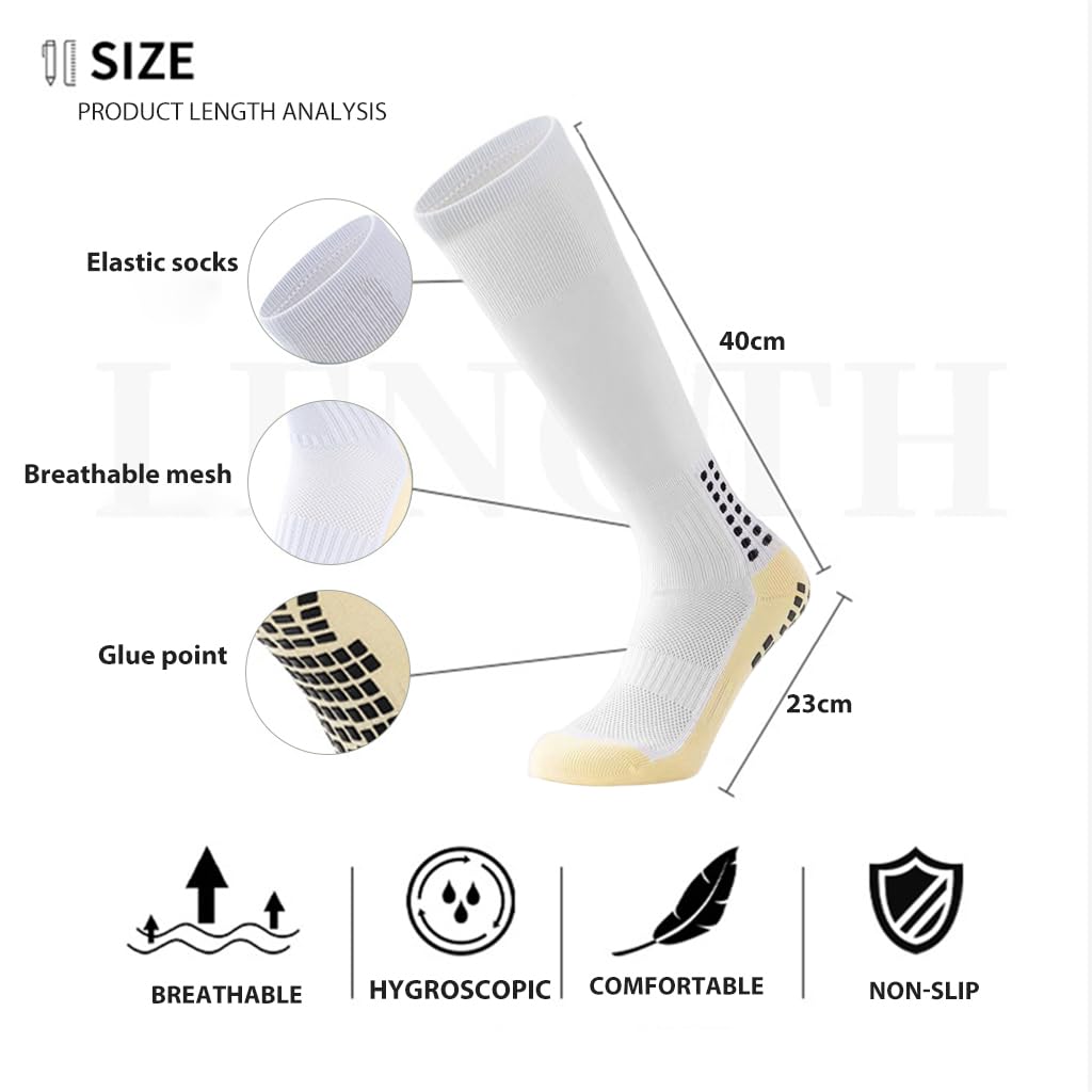 Proberos Football Socks for Running and Training with Non Slip Rubber Dots and Calf Compression | Breathable Cotton White Pair for Men and Women