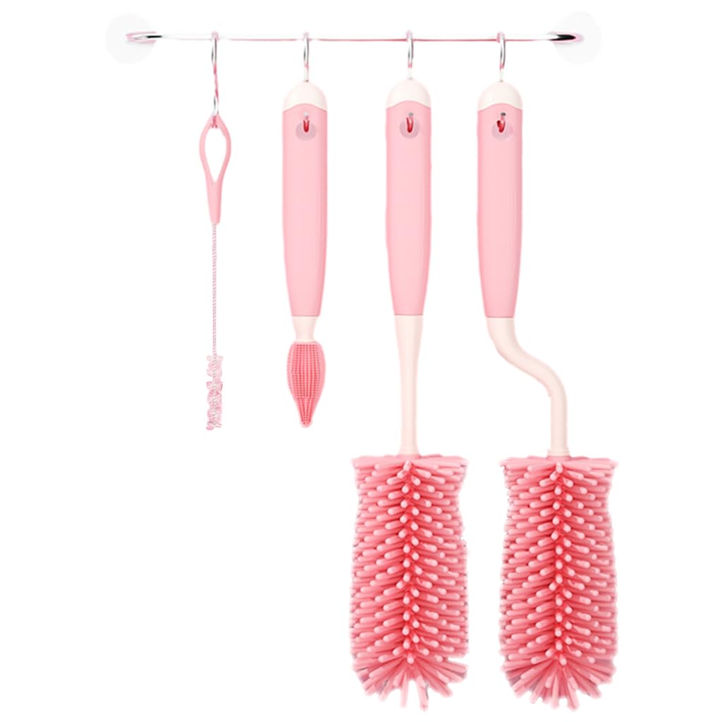 SNOWIE SOFT Silicone Bottle Brush Cleaner Set of 4 for Baby Bottles and Straws | Rotatable Detachable Heads